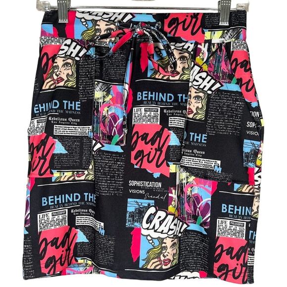 MOHITO Ladies Comic Cartoon Pop Art Drawstring Pockets Skirt Size 36 Small - Picture 1 of 4